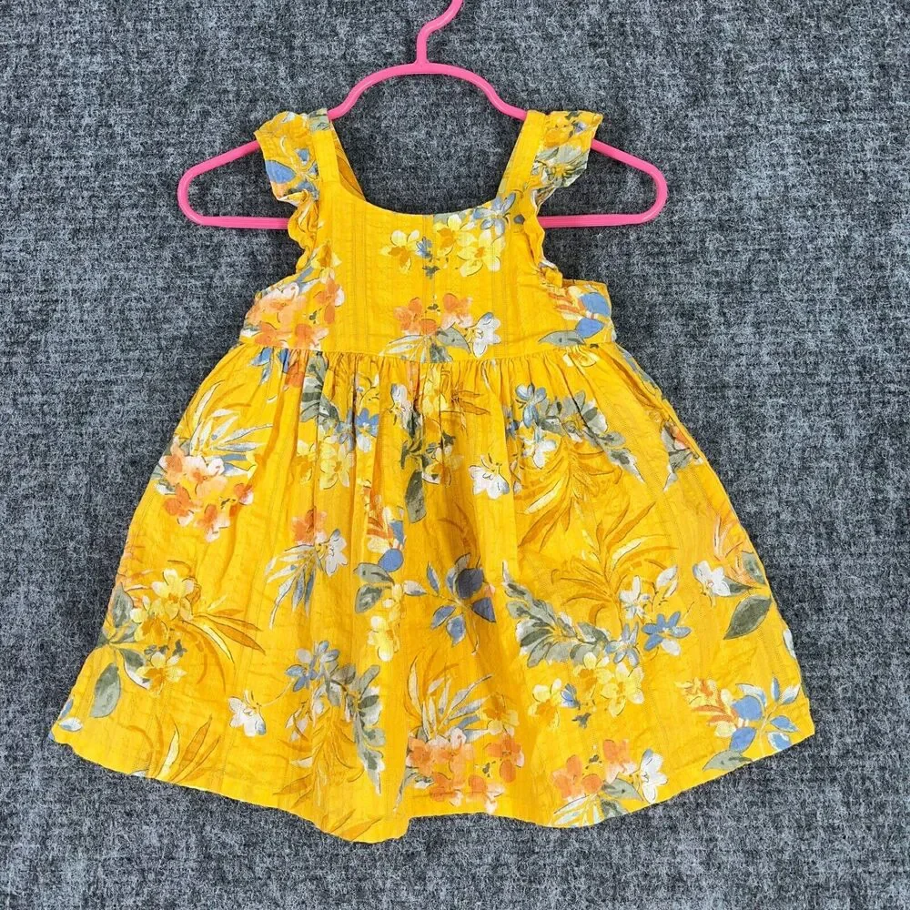 Baby B'gosh Dress Baby Girl‎ 12M Yellow Floral Plaid Button Sleeveless Cotton